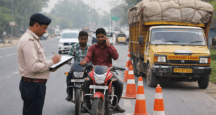 बिना हेलमेट व सीटबेल्ट चलाने पर कार्रवाई, 96 वाहनों के चालान